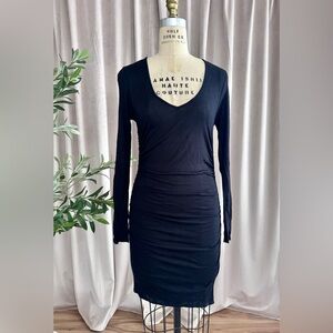 Riller & Fount Black Long-Sleeve V-Neck Ruched Women’s Jersey Dress